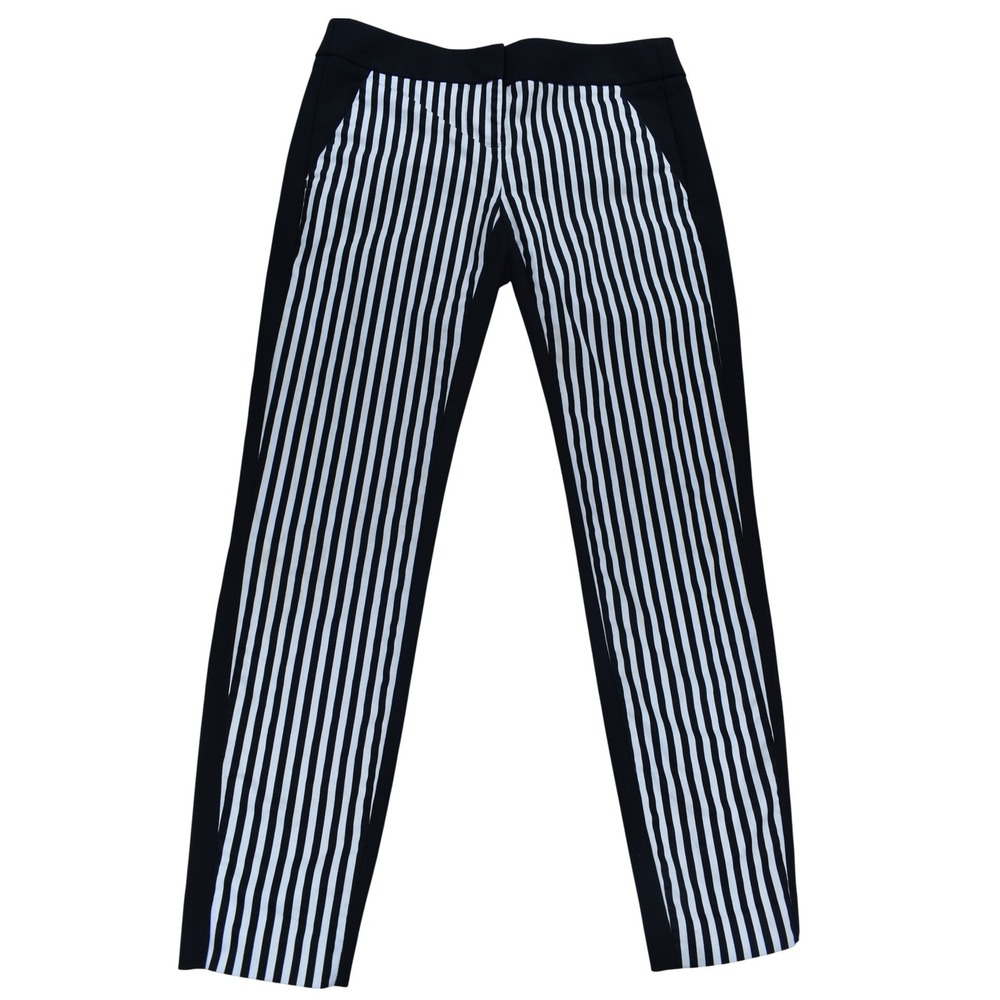 Express Columnist Pants Womens 0R Black White Striped Slim Ankle Dress Trousers